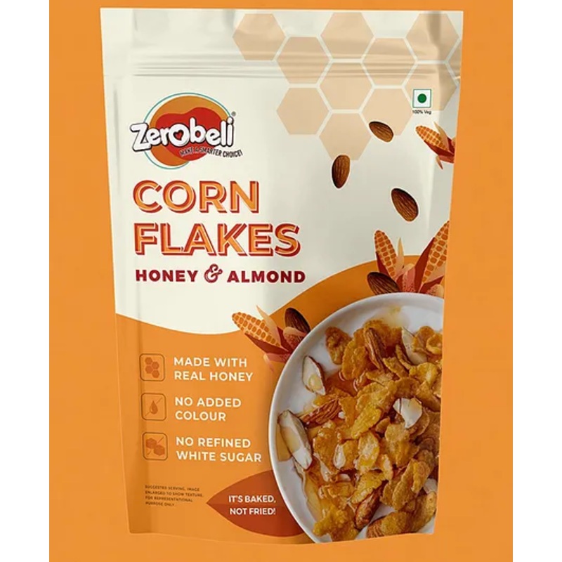 Zerobeli Real Honey & Almond Corn Flakes  260 g No Refined White Sugar,