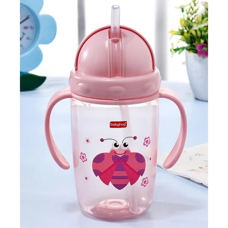 Babyhug Owl Print Straw Sipper Bottle  360 ml, Pink | BPA Free | Spill-Resistant |Flip Lid |Dishwasher Safe |