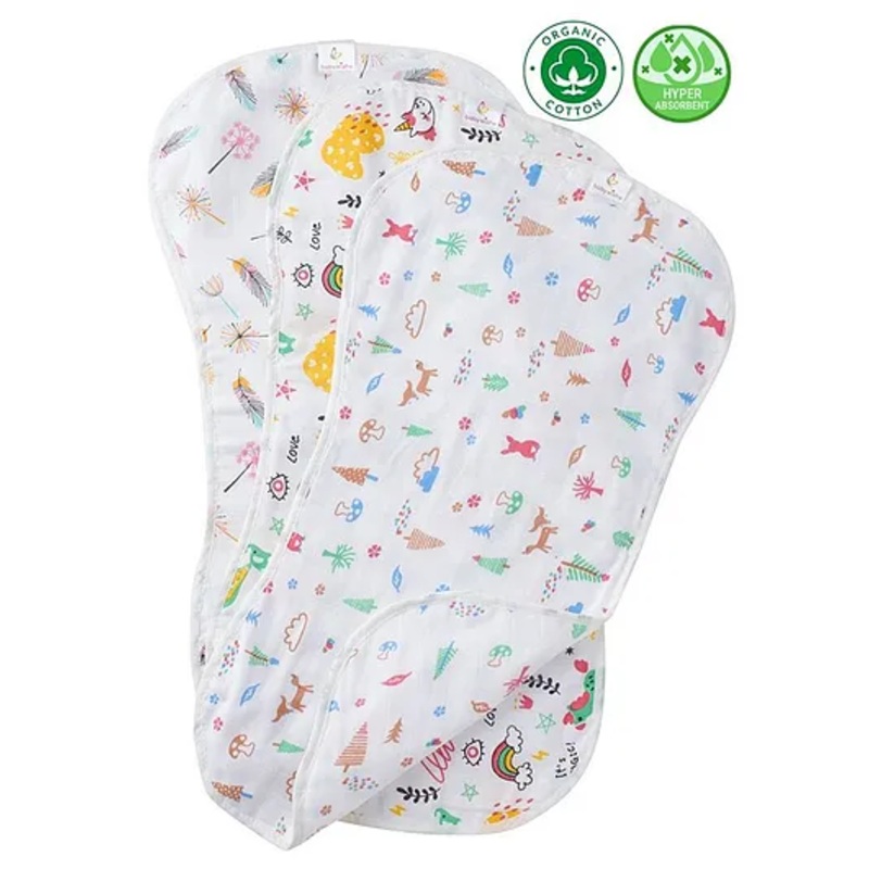 babywish Organic Burp Cloths Jungle Unicorn Feather Print Pack of 3 – Multicolour