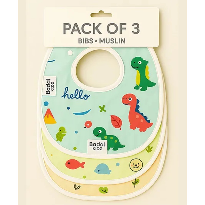 Badal Kidz Muslin Button Bibs For Baby- Assorted Colours- Pack Of 3