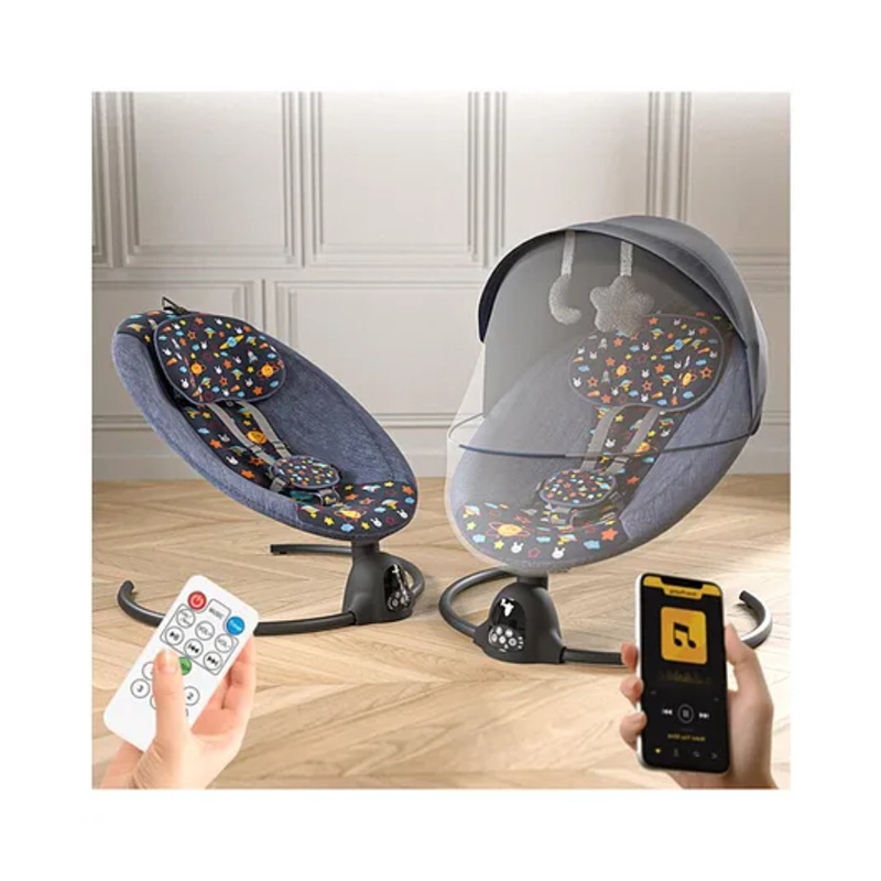 Baybee Automatic Electric Swing Cradle for New Born Baby with Adjustable Swing Speed, Remote | Infant Baby Rocker with Mosquito Net, Safety Belt, Music & Hanging Toys  (Navy Blue)