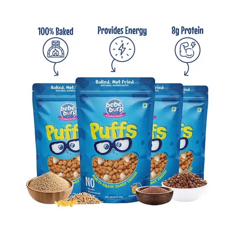 Bebe Burp Grandma’s Super Puffs Multigrain Tangy Cheese Pack Of 4 – 35 gms each