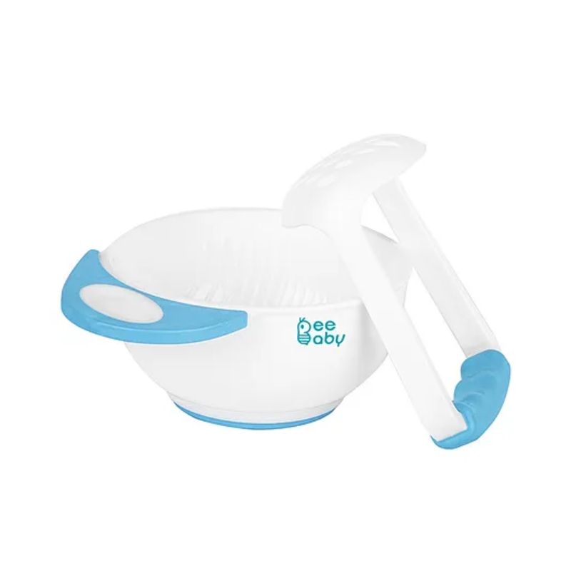 Beebaby Food Masher  & Serve Bowl Set – Blue White
