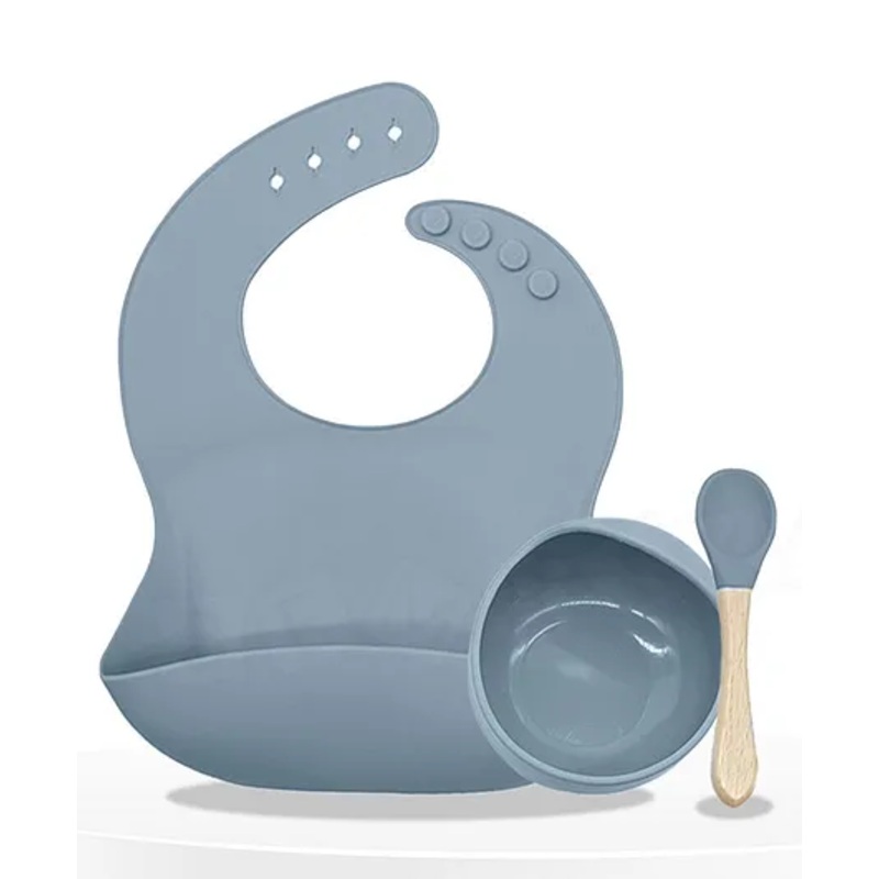 Bembika Baby Dinner Set Silicone Tableware Set For Baby Infant Pack Of 3  Stone Blue