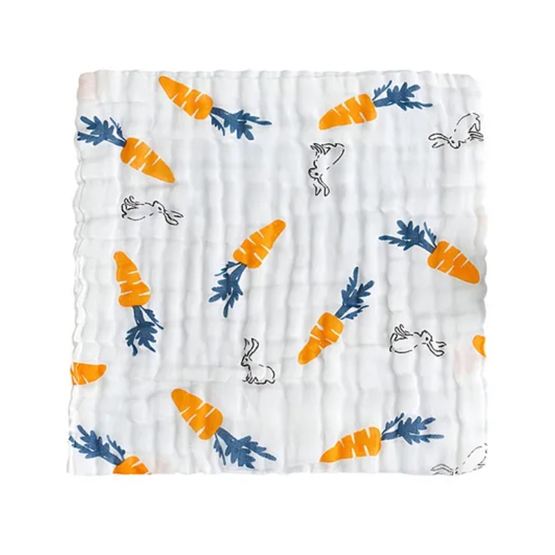 Bembika Baby Face Towels for Boys Girls Fleece Muslin Wash Cloth Carrot Pattern – Orange