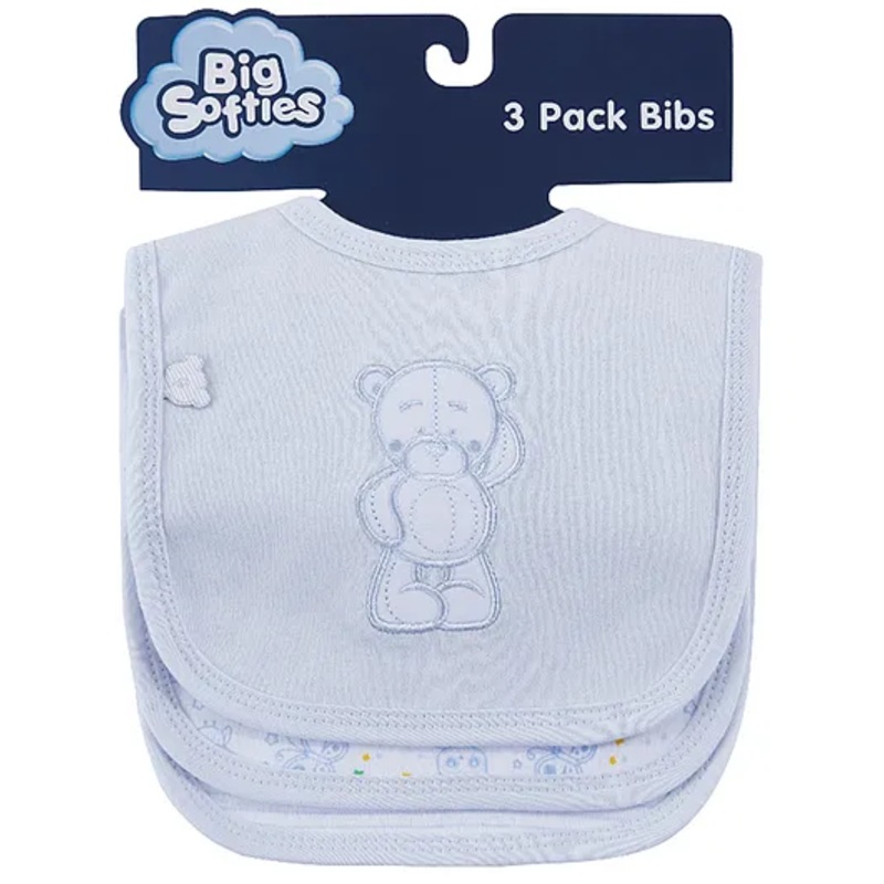 Big Softies 3 pack Applique Embroidery and Printed Baby Bibs with Soft Velcro Fastener-Bear-Cotton Ultra Soft & Super Absorbent For Drooling,