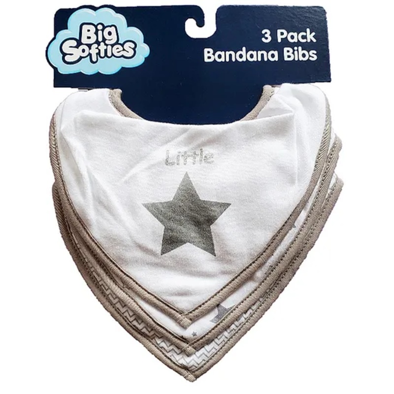 Big Softies Printed Bandana Newborn Baby Bibs with Soft Velcro Fastener Cotton Blends Reusable Ultra Soft & Super Absorbent For Drooling, Teething & Feeding For Unisex 0-24 Months Pack of 3-Star