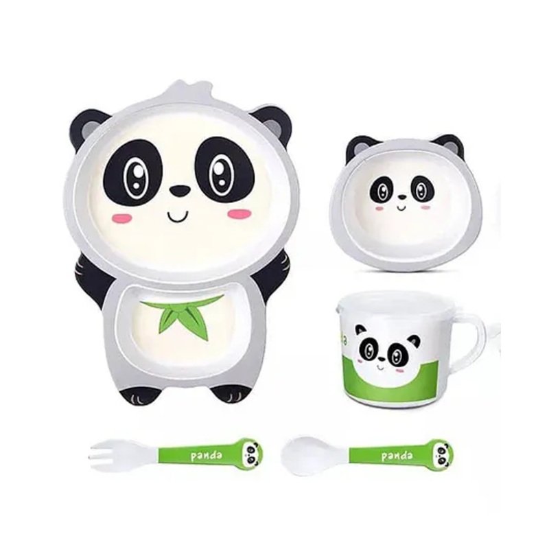 COMERCIO Bamboo Fiber Cartoon Shape Panda Design Dinner Set Of 5 Pieces – Black & white