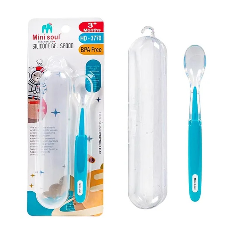 Cots and Cuddles 2pc Baby Food Feeding Spoon Portable Silicone Gel Spoon with Storage Box (Random Color)