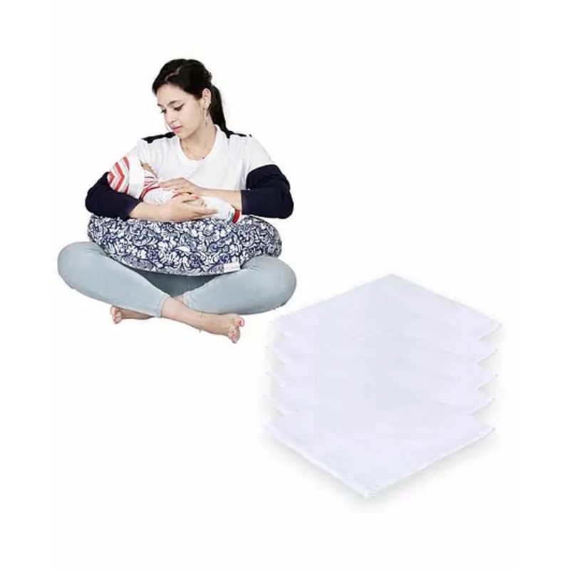 Lulamom Nursing Pillow with Cover Floral Print & Muslin Napkin – Blue White