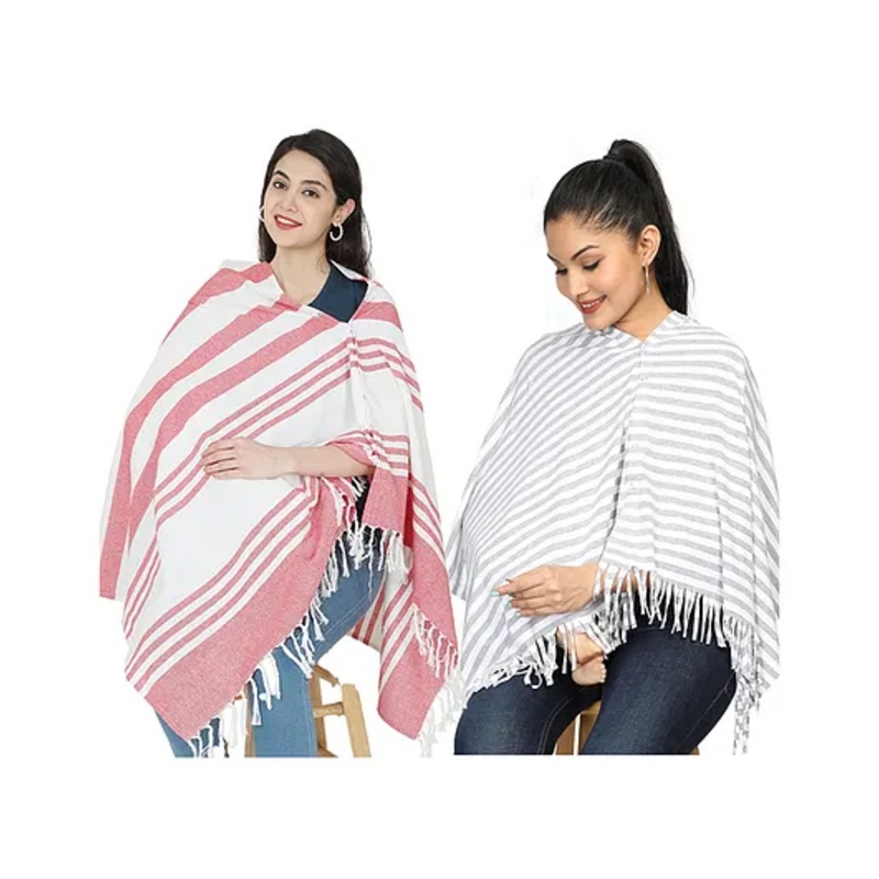Nene Mother’s Multi-Purpose Large Size Nursing Feeding Scarf Wrap Stole Stripes Pack of 2 – Red & Grey