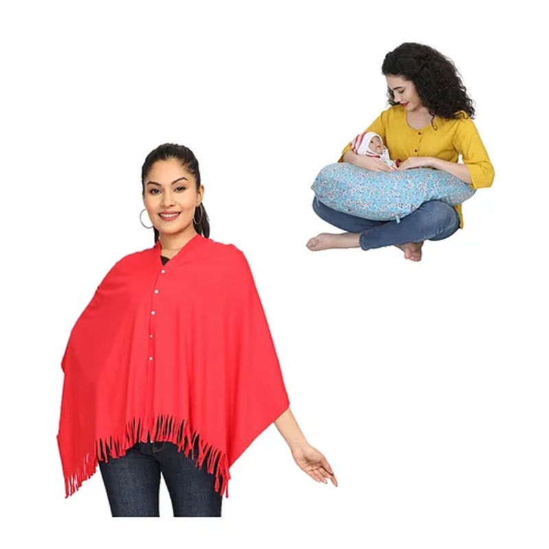 nene MultiPurpose Knitted Breastfeeding Shawl & Pillow Combo – DarkPink