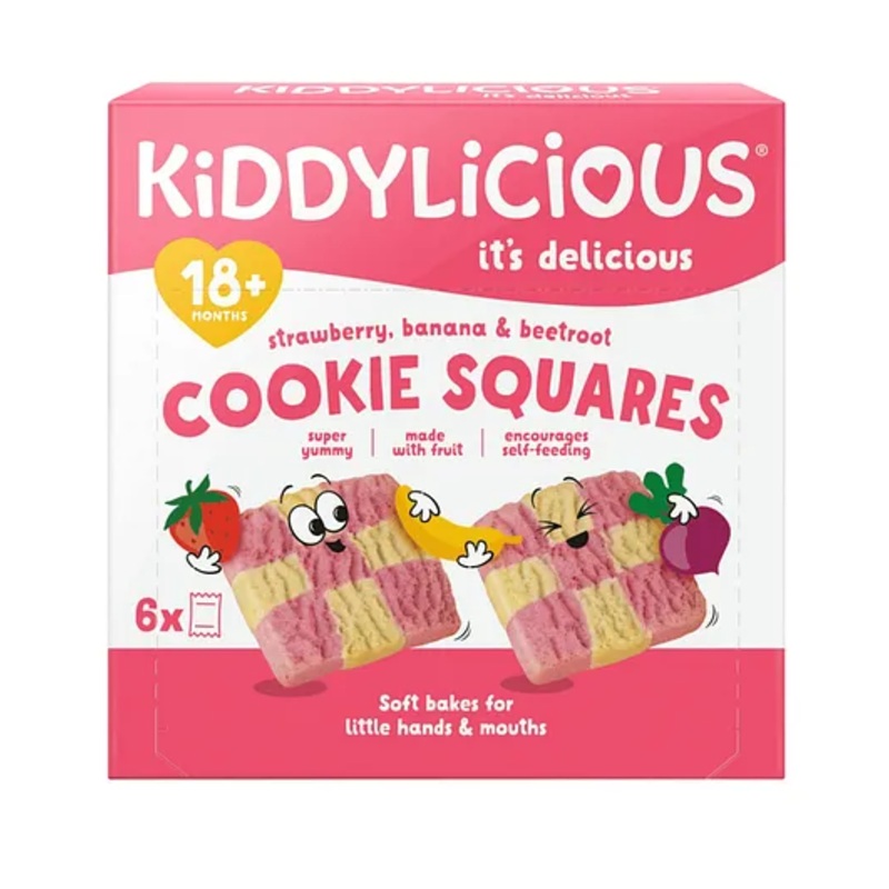 Organix Kiddylicious Cookie Squares,Strawberry, Banana & Beetroot (18m+) – 144g (6x24g)