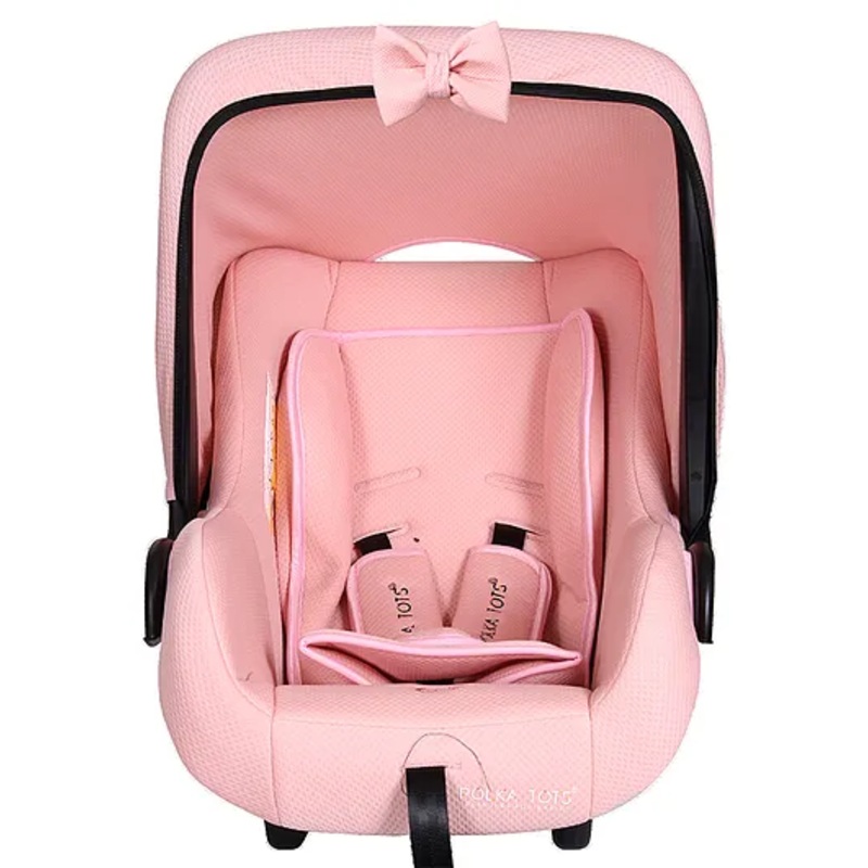 Polka Tots 5-in-1 Multipurpose Baby Car Seat cum Carrycot  Adjustable Handle Position, Safety Harness, Soft Padded Cushion, Removable & Washable Seat Cover With Fancy Bow Tie (0 to 15 Months, Pink)