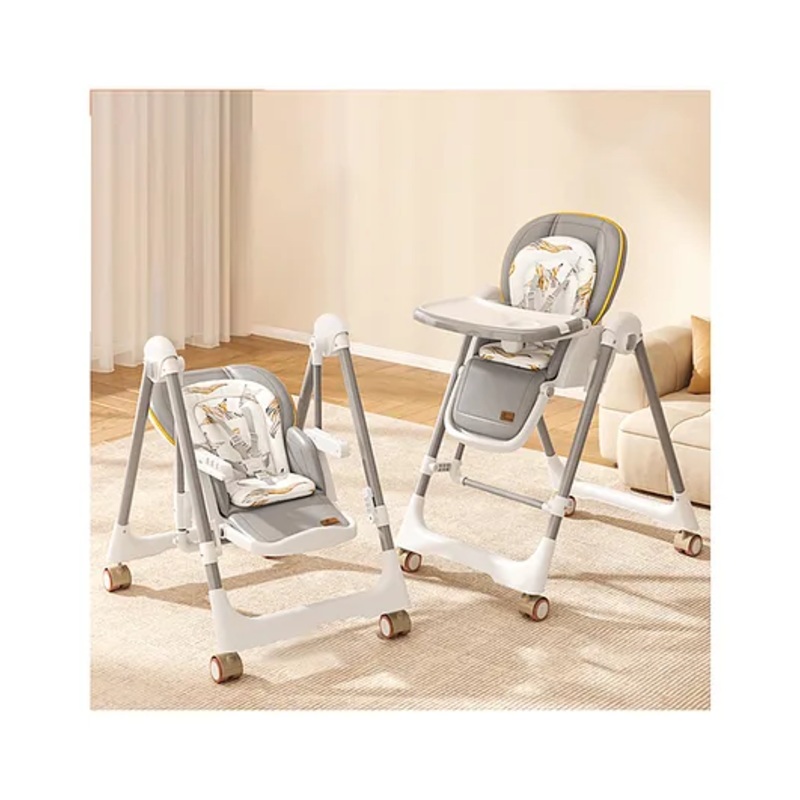 R for Rabbit Marshmallow Smart 3-in-1 High Chair with Swing for Baby, Adjustable Height, Dual Tray, Reclinable Backrest & Footrest Feeding Chair for 0.6-5 Years Kids |(Abstract Grey)