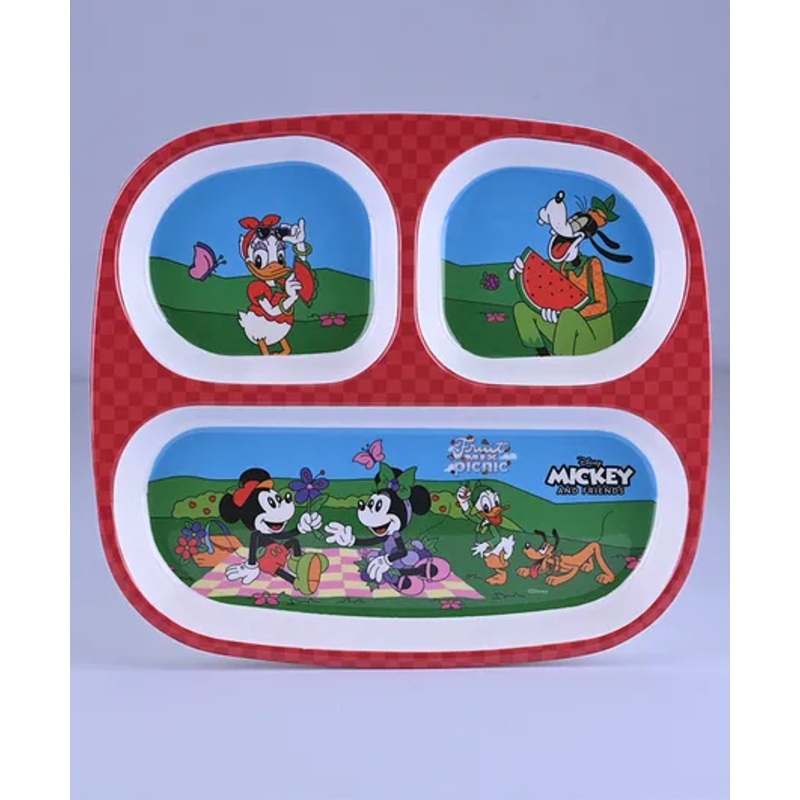 Servewell Rectangular 3 Partition Plate Mickey Mouse – Multicolour (Color and design may vary)