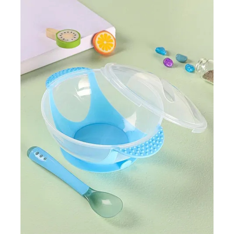 Suction Bowl With Heat Sensitive Spoon – Blue