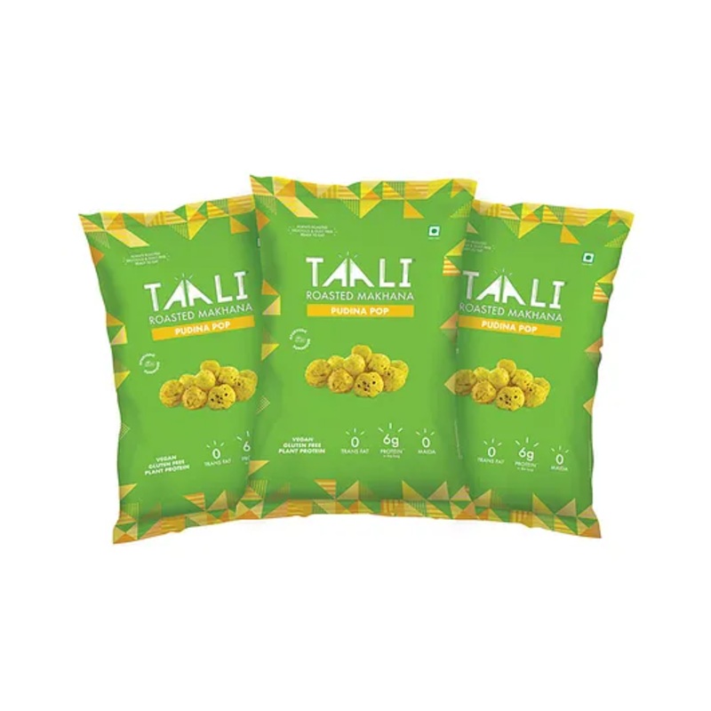 Taali Pudina Punch Makhana |Roasted-Not Fried | Perfect Crunch and Wholesome Snack for Kids|60 g pack of 3