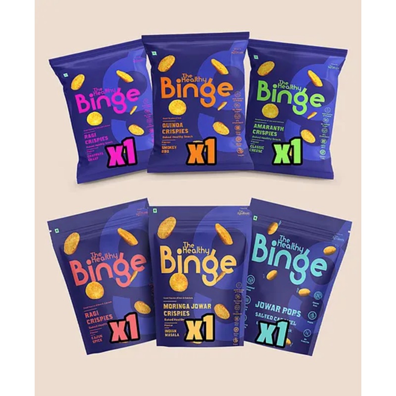 The Healthy Binge | Assorted pack of millet chips | No maida, palm oil or MSG | High Protein healthy snacks| PACK of 6 (40 gx 6)
