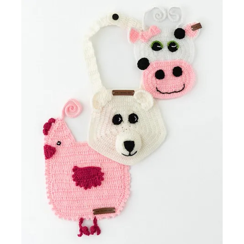 The Original Knit Pack Of 3 Cow Design Bibs – Pink & White