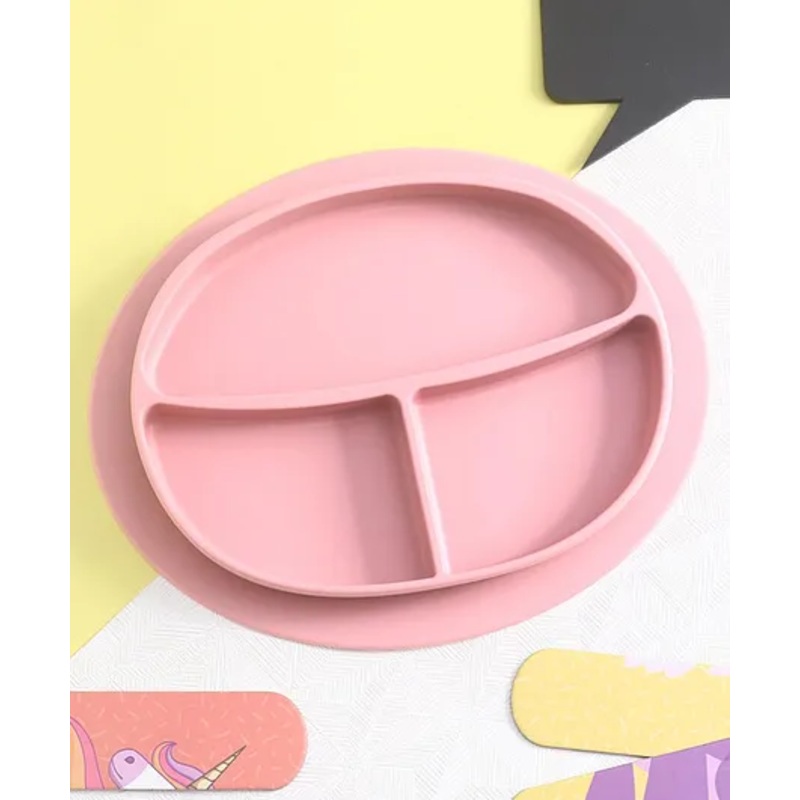 Three Compartment Silicone Plate – Pink| Break Proof| BPA Free| Non-slip Base| Dishwasher Safe| Easy to Clean and Maintain| Encourages Self Feeding
