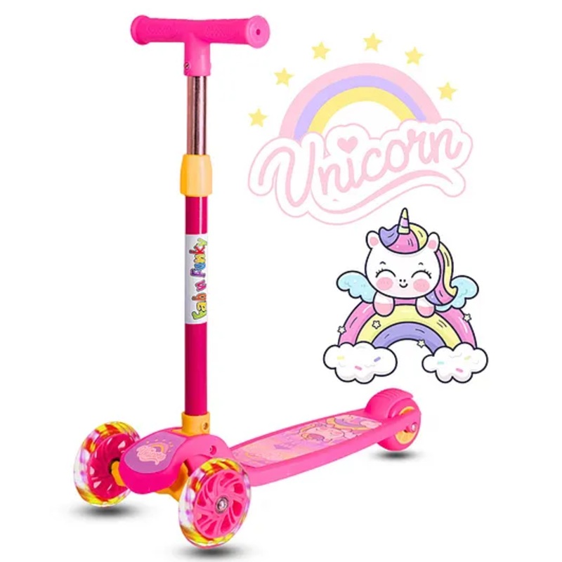 3 Wheel Foldable Kids Scooter With Led Lights And 4 Level Adjustable Handle Bar -Pink| Compact Fold| Lean-to-Steer| Toy for 3 to 14 years Boys and Girls| Sporting Gift| Promotes Physical Activity