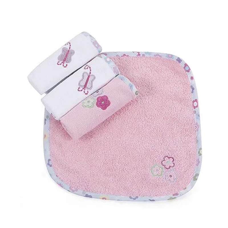 Abracadabra Wash Cloths Butterfly Print Set Of 4 – Pink White