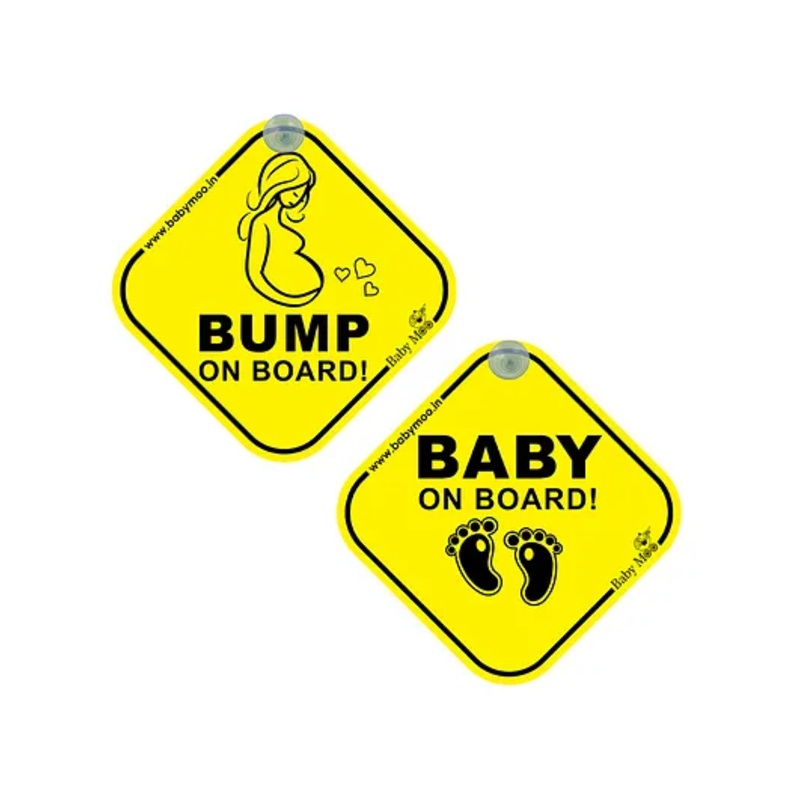 Baby Moo Mom (To be) Pacifier And Tiny Feet Car Safety Sign With Vacuum Suction Cup Clip 2 Pack – Black