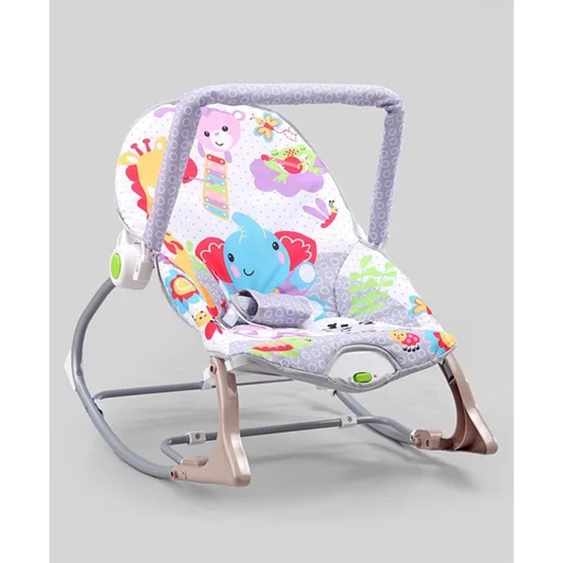 Baby Rocker with Electric Vibration – Purple| Safety Harness| Foldout Stand