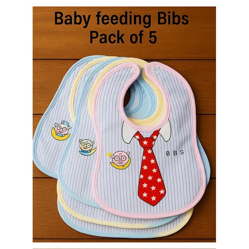 Badal Kidz Adorable Baby Bib With Tie Design – Waterproof, Soft & Easy to Clean (Set of 5)