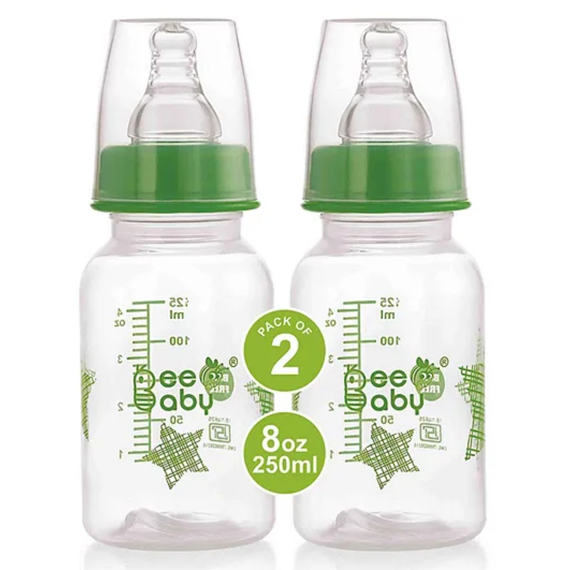 BeeBaby Basic Slim Neck Baby Feeding Bottle with Anti-Colic Nipple Pack Of 2 Green – 250 ml