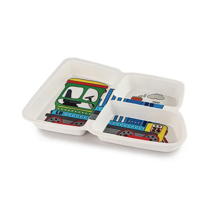 Cello Melmo Builder Train Printed Melamine Plate – White & Blue