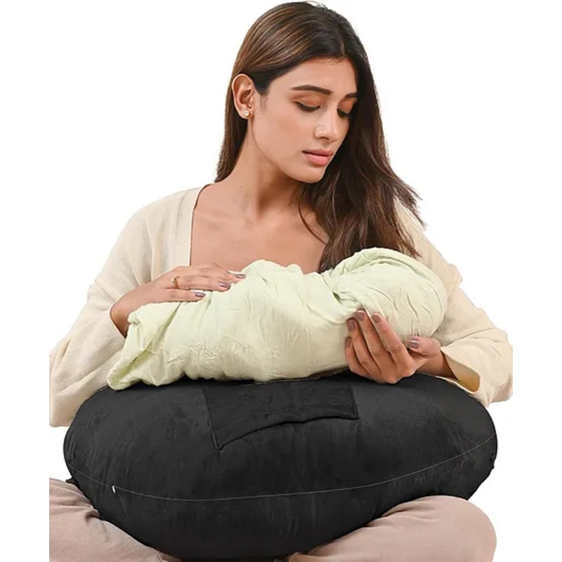 CHERILO Multipurpose 5 in 1 Baby Feeding Nursing Pillow with Adjustable Strap & Bottle Holder- BLACK