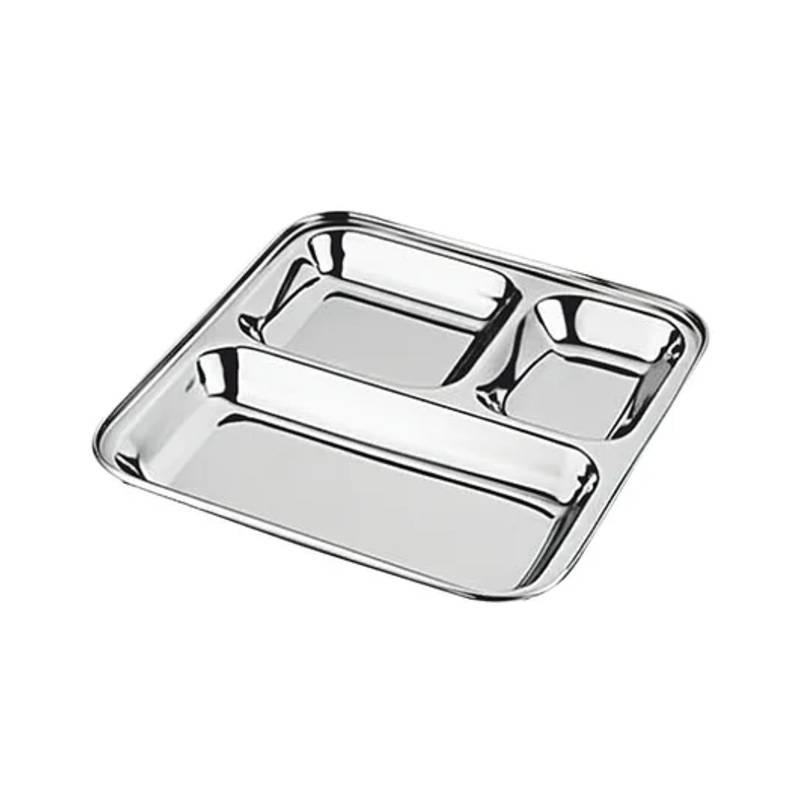 CutTales Set Of 1 Stainless Steel Paw Bhaji 3 Compartment Plates For Kids | Ideal For Dinner, Snack, Other Home Foods | Non-Toxic And Dishwasher Safe Plates