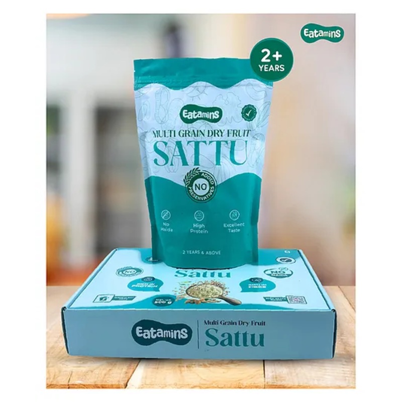 Eatamins Sattu with Multi Grain Dry Fruits for 2 Years & Above | Enriched with Multivitamins, Multi Grains & Multimineral | No Preservatives & No Maida|500g