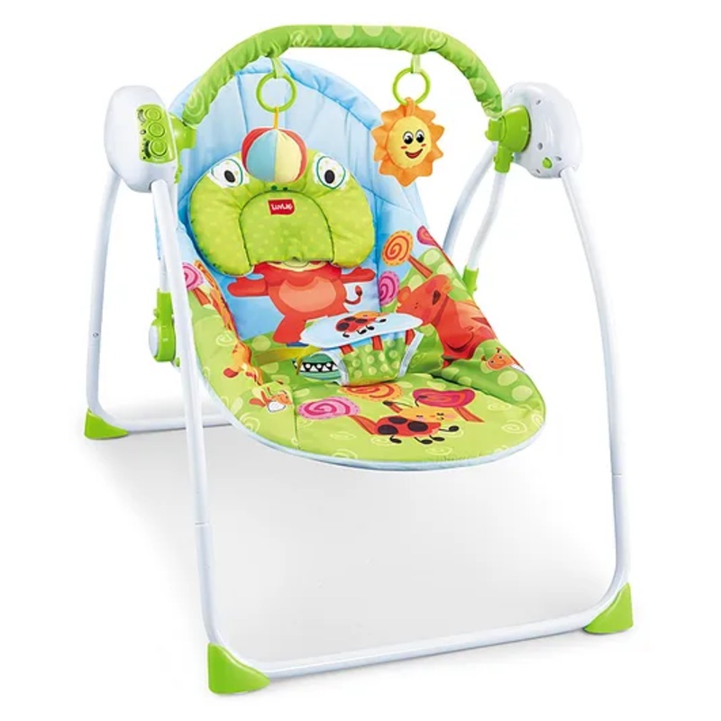 LuvLap Delight Baby Swing Chair with Music, 3-Level Swing Adjustment, 3-Point Safety Harness, Toybar with Stuffed Toys, Green, Newborn to 3 Years