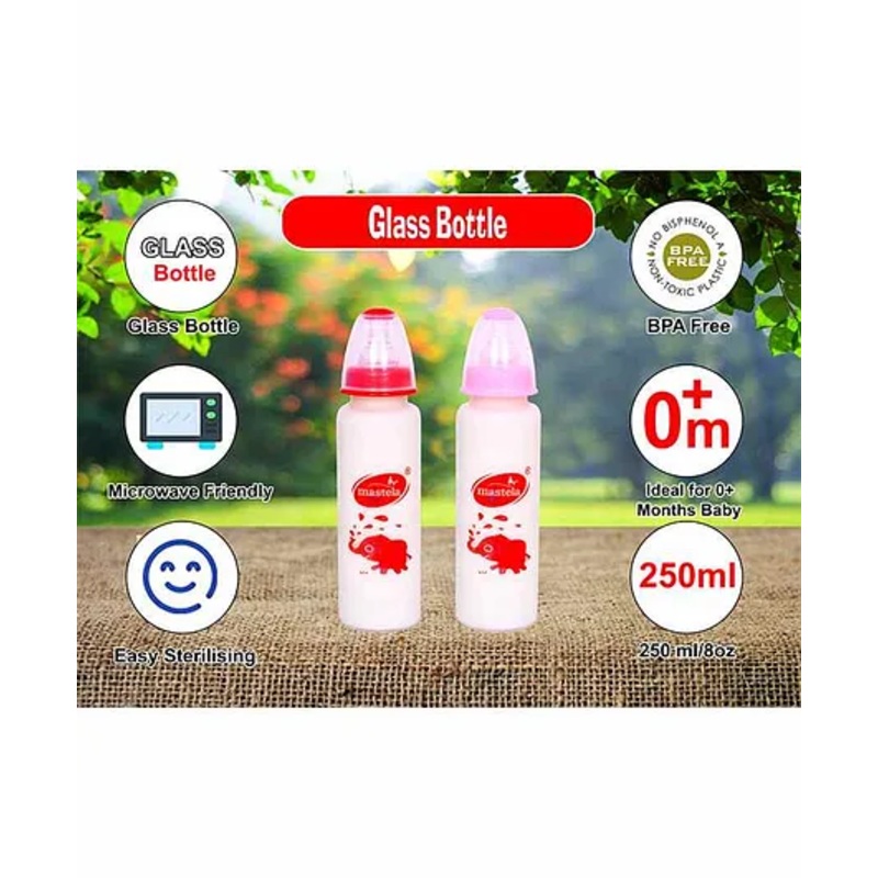 Mastela Glass Feeding Bottle With Ultrasoft Flow Pack of 2 – 250 ml each