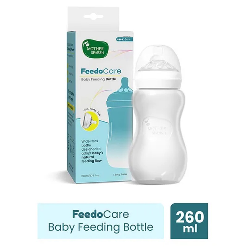 Mother Sparsh FeedoCare  Wide Neck Baby Feeding Bottle | Ideal for 3 Months+ | Breast Feeding Like Natural Feeding Flow | with Floezy Teat- Releases Milk only When Baby Drinks – 260 ml