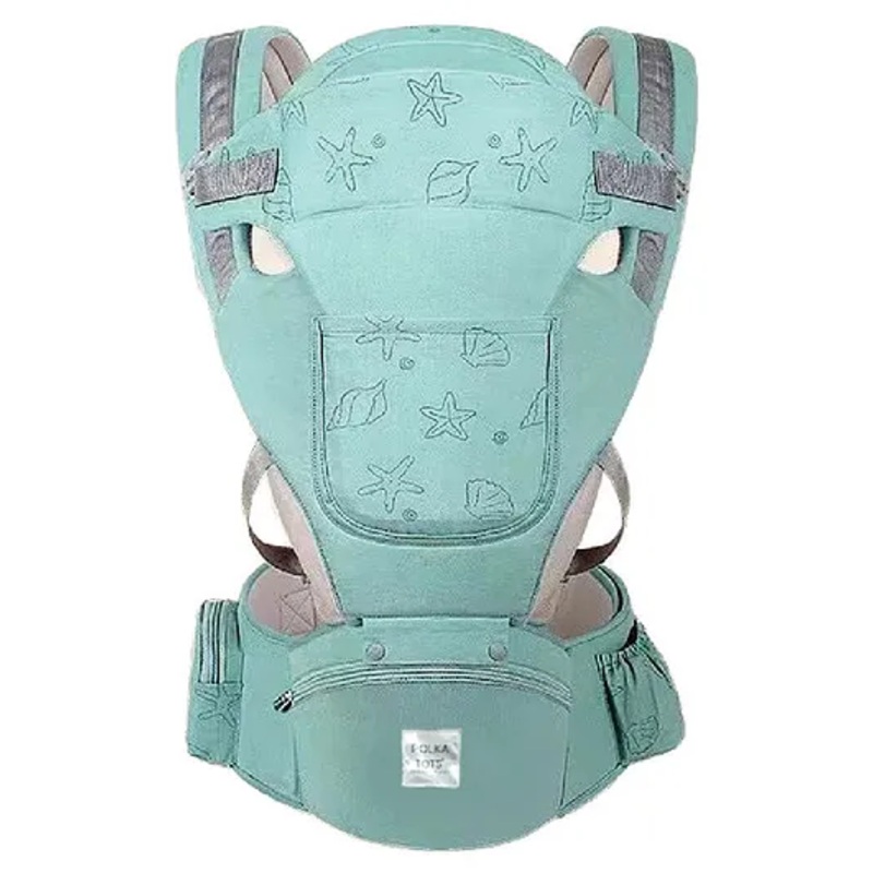 Polka Tots 9-in-1 Ergonomic Hip Seat Baby Carrier | Detachable Hood | Pocket Storage | Padded Support | Adjustable Waist Belt up to 47 Inches & Comfortable Lumbar Support | 2 to 36 Months, Shell Green