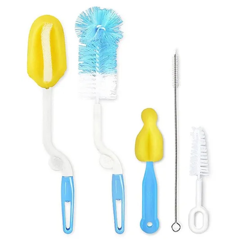 Safe-O-Kid 5 in 1 Ultima BPA Free Bottle Brush Set for Baby Feeding Bottle Nipple Straw Brush Cleaner – Blue