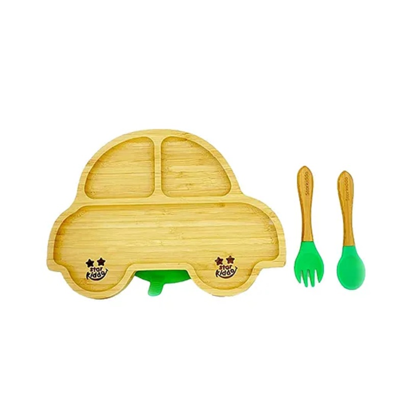 Starkiddo Racer Bamboo Suction Plate and Learning Weaning Set – Green