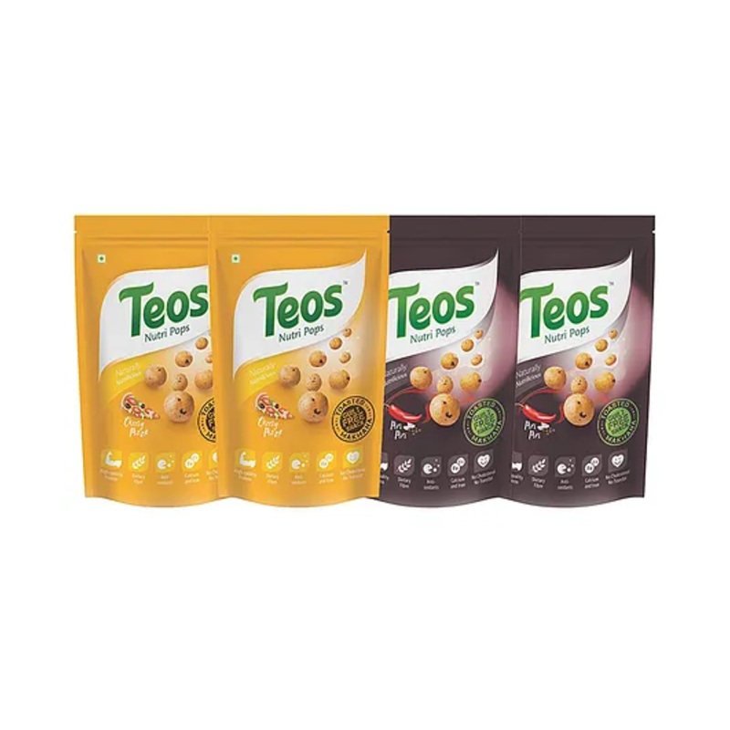 Teos Nutri Pops Roasted Makhana Snacks Cheesy Pizza & Piri Piri 4 x 65 g
