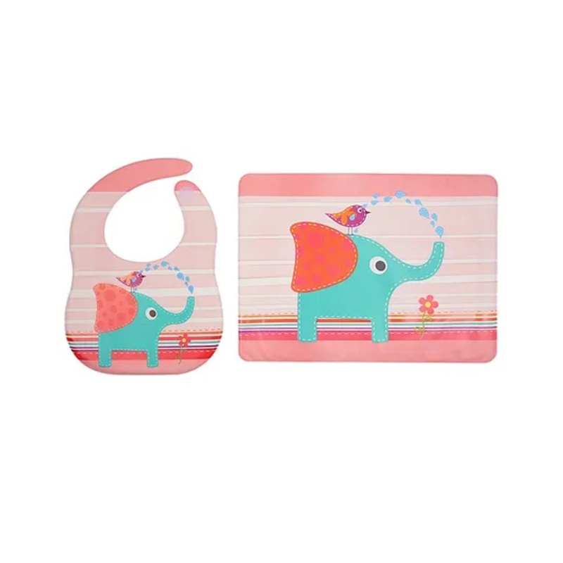 Yellow Bee Feeding Bib With Mat Elephant Print – Pink