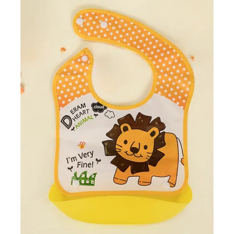 Yellow Bee Silicon Happy Lion Waterproof Baby Bib with Spill-Catch Pocket for Boys- Yellow