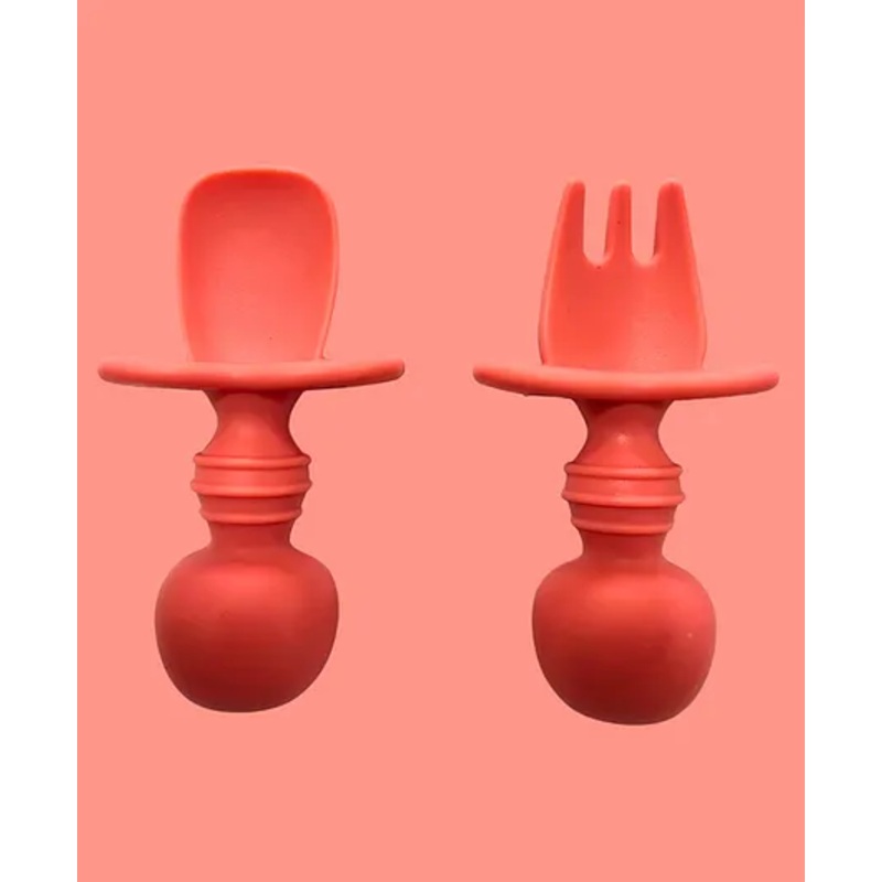 Zikku Baby Feeding Spoons & Forks Set, Easy Grip Silicone, Anti-Choke Design, Gum Friendly, BPA Free – Pink