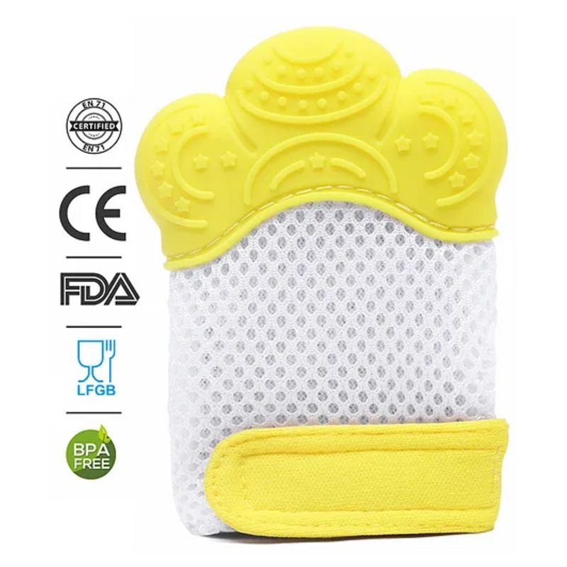 Babyhug Silicone Teether Mitten Glove Mitten Print – Yellow