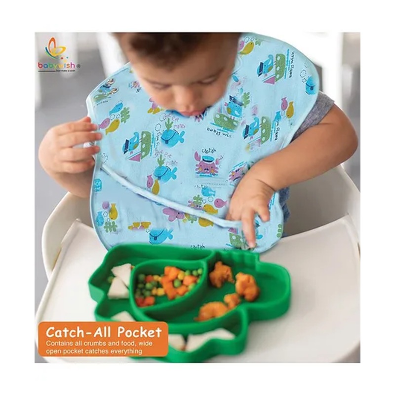 babywish Food Catcher Bib Marine Print – Blue