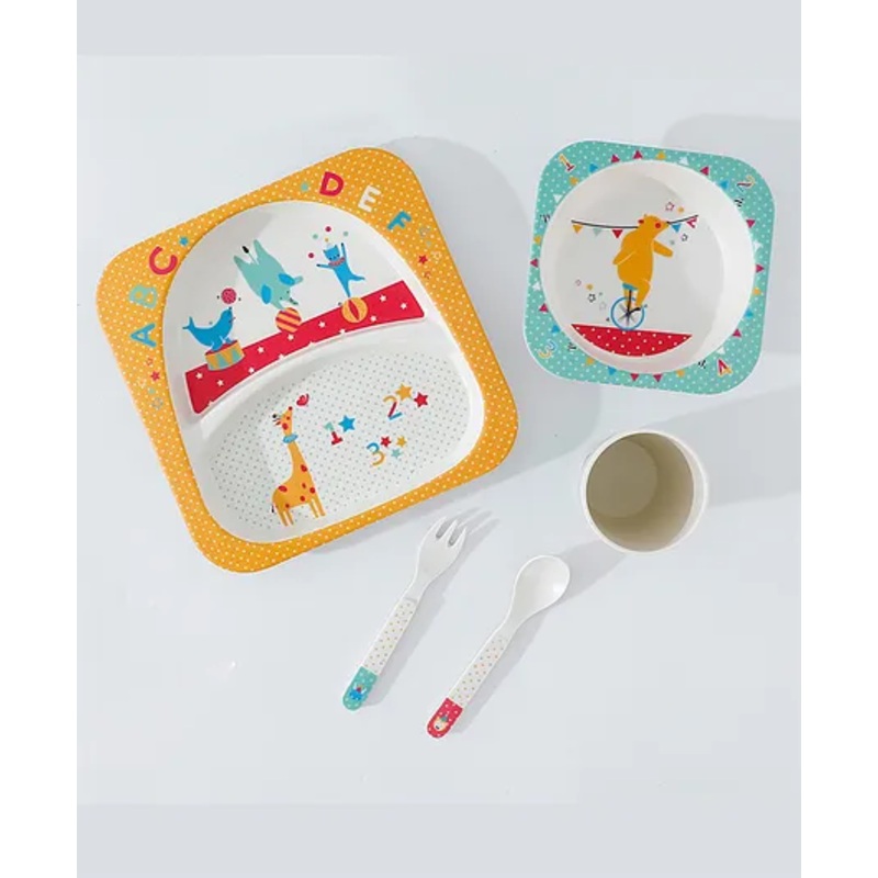 Bamboo Fiber Sectioned Feeding Set with Circus Print – Multi Colour