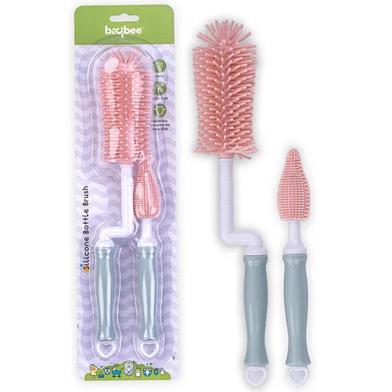 BAYBEE Silicone Bottle & Nipple Cleaning Straw Brush – Pink