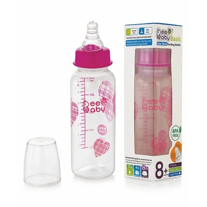 Beebaby Basic Slim Neck Baby Feeding Bottle Pink – 250 ml